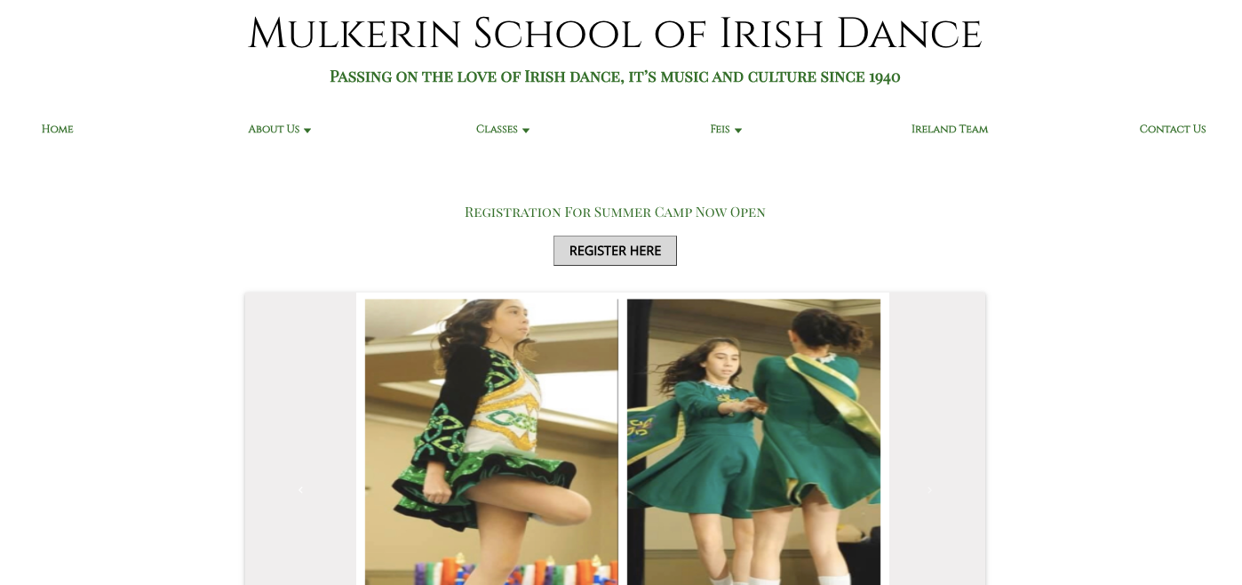 Mulkerin Dancers Site Landing Page